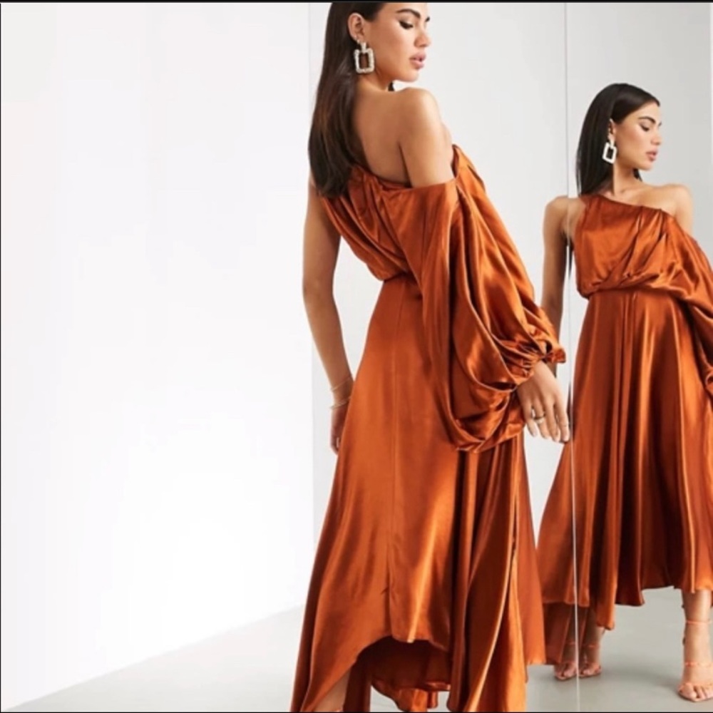 Asos Edition Blouson One Shoulder Dress In Satin (1651492)